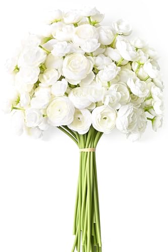 Waipfaru Ranunculus Artificial Flowers, 36Pcs 14In Fake Peonies Artificial Flowers, White Faux Flower for Vase Silk Flower Real Touch Faux Peony Bulk for DIY Wedding Bouquet Home Bridal Shower Decor