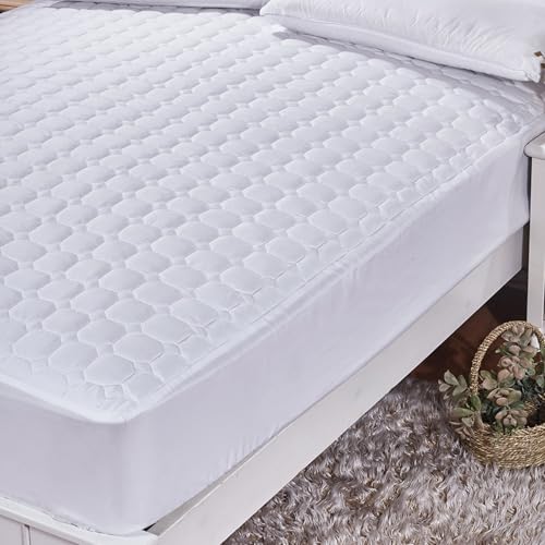 Good Nite Mattress Protector Quilted Mattress Topper Mattress Cover Pads 25cm Deep Machine Washable (White, Double)