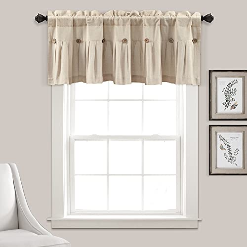 "Lush Decor Linen Button Farmhouse Valance, 84"" W x 18"" L, Dark Linen - Kitchen Curtains Valances - Valances for Windows - Curtain Valance"