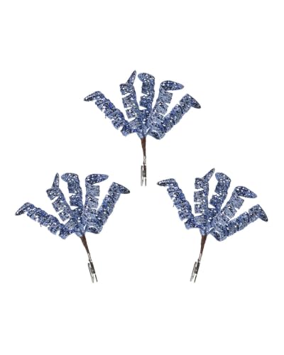 Set of 3 Ice Blue Glitter Spiral Christmas Tree Picks, 18cm Sprays
