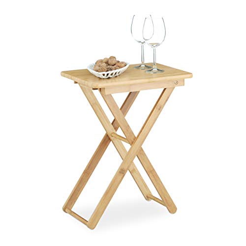Relaxdays Folding Side Table, Bamboo Wood, Small Foldable TV Table, Rectangular, Hxwxd: ca 52 x 40 x 31 cm, Natural Brown, Bamboo