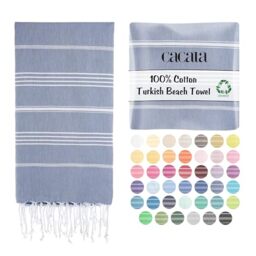 "Cacala Turkish beach towel quick dry and lightweight Best for bath, gym, yoga, swimming and camping,Grey Blue,37"" x 70"""