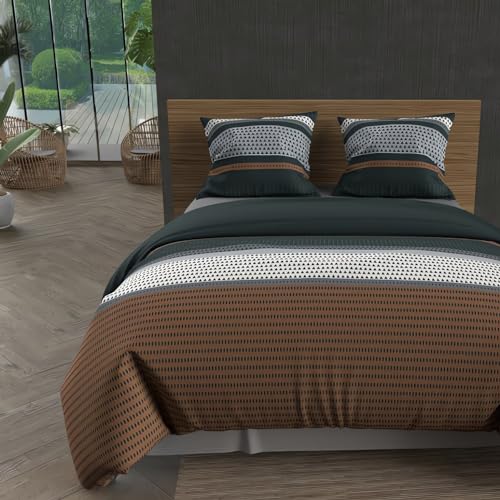 Soleil d'ocre, Thales Cotton Duvet Cover Set, 57 Thread Count, 240 x 220 cm, Brick