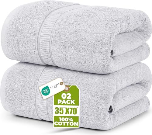 Utopia Towels - Premium Jumbo Bath Sheet (90 x 180 cm, 2 Pack) - 100% Ring Spun Cotton Highly Absorbent and Quick Dry Extra Large Bath Sheet - Super Soft Hotel Quality Towel (Silver)
