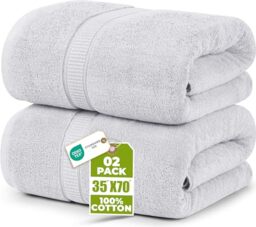 Utopia Towels - Premium Jumbo Bath Sheet (90 x 180 cm, 2 Pack) - 100% Ring Spun Cotton Highly Absorbent and Quick Dry Extra Large Bath Sheet - Super Soft Hotel Quality Towel (Silver)