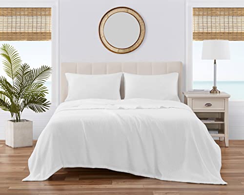 Tommy Bahama Blanket Stylish Cotton Bedding, Home Decor for All Seasons, Queen, White
