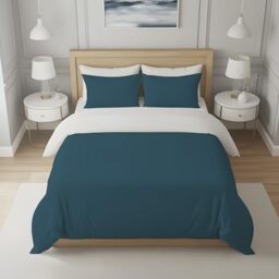 Soleil d'ocre, Two-Tone Cotton Duvet Cover 57 Thread Count 260 x 240 cm White and Duck Egg Blue