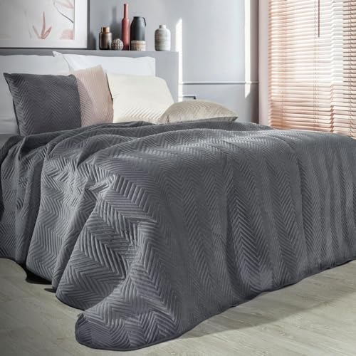 Eurofirany Exclusive Blanket Bedspread Glamour Quilt Bed Throw (SSOFIA Dark Blue, 170 x 210 cm)