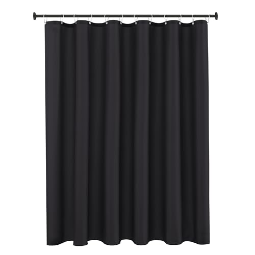 "Biscaynebay Fabric Shower Curtain with Short Liner 72"" W x 65"" L, Black Water Resistant, Rust Resistant Grommets, Weighted Bottom, Machine Washable"