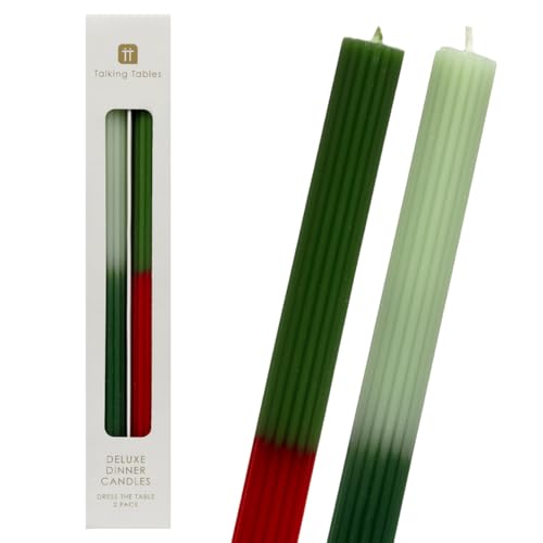 Green and Red Dinner Candles - Perfect for Christmas Table or Xmas Gift - Use as Home Décor, Dinner Party, Birthday Present, - Unscented - Size 26cm Burn time: 8 Hours 2pack