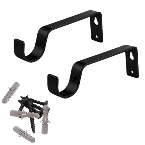 HOMEELABADOR??Curtain Pole Rod Bracket Pipe Holder Heavy Duty Drapery Ring Hook Sturdy Metal Alloy Curtain Brackets 19mm(Black S Hook)