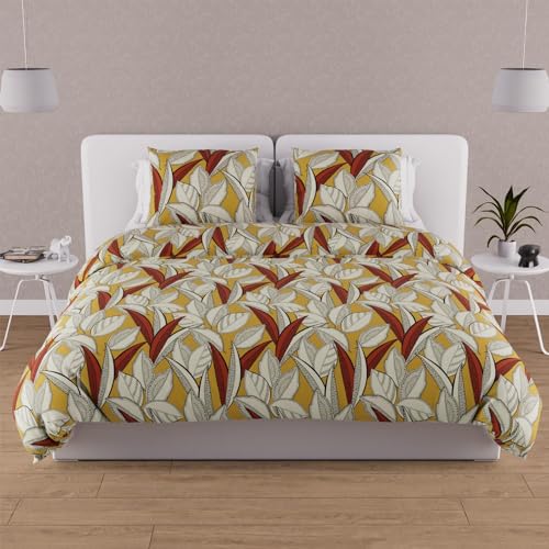Soleil d'ocre, Togo Mustard Cotton Duvet Cover Set, 57 Thread Count, 260 x 240 cm