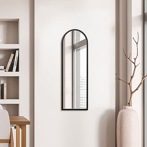 "MirrorOutlet The Arcus - Black Metal Framed Modern Arched Wall Mirror 47"" X 16"" (120CM X 40CM) Black. 2cm Wide Frame and 3cm Deep.…"