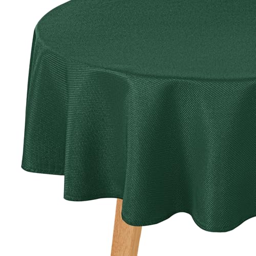 Hiasan Round Textured Tablecloth 60 Inch - Waterproof Spillproof Antiwrinkle Jacquard Table Cloth, Decorative Polyester Table Cover for Kitchen, Picnic, Holiday and Parties, Hunter Green