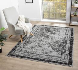 Obsidian Modern Low Pile Area Rug - Polypropylene Weaving - Jute Backing - Floral Traditional Abstract Designs Rugs, Grey, 120x170 cm