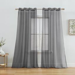 "HLC.ME 2 Piece Semi Sheer Voile Window Curtain Drapes Grommet Panels for Bedroom, Living Room & Kids Room (54"" W x 63"" L, Charcoal Grey)"