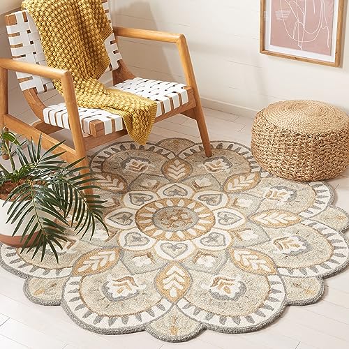 Safavieh Traditional Rug for Living Room, Dining Room, Bedroom - Novelty Collection, Short Pile, in Ivory and Beige, 120 x 120 cm