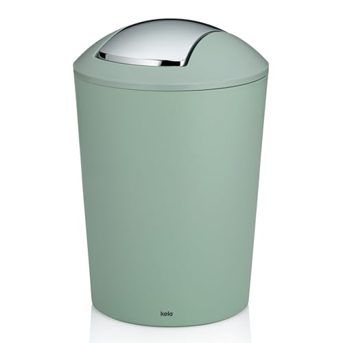 kela Marta Swing Lid Bin 5 L, Diameter 19.5 cm, Plastic, Jade Green, Matte Surface, 24555