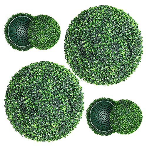 "kdgarden Artificial Plant Boxwood Topiary Balls 2PCS 15.7"" UV Protected 4 Layers Faux Plants Decorative Balls for Outdoor Patio Garden Balcony Backyard and Indoor Home Wedding Decoration, Dark Green"