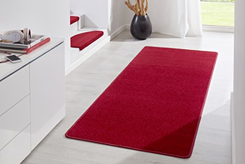 Hanse Home Indoor Rug Fancy - Living Room Rug Plain Modern Velour Rug for Dining Room, Living Room, Children's Room, Hallway, Bedroom, Kitchen - Red, 80 x 300 cm