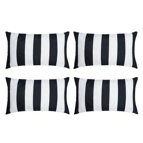 tiggell 4 Pack Waterproof Pillow Covers Outdoor Throw Pillowcases Decorative Garden Cushion Case for Home Garden Patio Couch Balcony Striped (Black & White, 12 * 20 inch)
