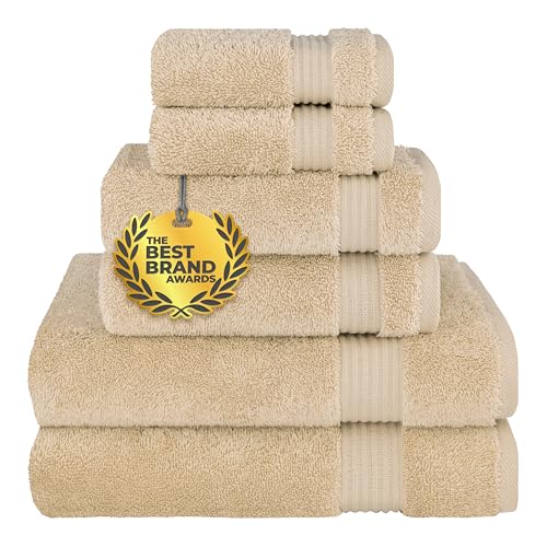 Cotton Paradise 6 Piece Towel Set, 100% Turkish Cotton Soft Absorbent Towels for Bathroom, 2 Bath Towels 2 Hand Towels 2 Washcloths, Sand Taupe Towel Set