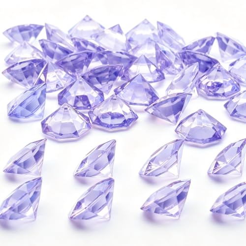 PMLAND 40+ Pieces Large Acrylic Diamond Crystals Gems Treasure Gemstones for Table Scatters Vase Fillers Decoration Party Treasure Hunting Arts and Crafts - Purple