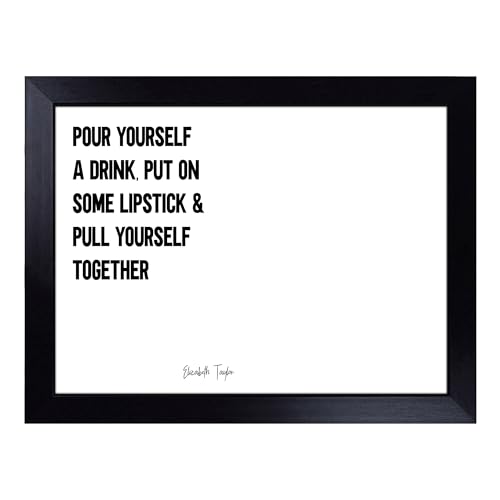 Lap Tray with Bean Bag Cushion, Pour Yourself A Drink Typography Quote - Handmade in the UK, Raised Wooden Edge, Padded Cushion, Heat-Resistant Wipe-Clean Surface, for Meals, Laptops and Crafts