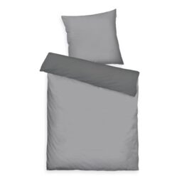Herding Tom Tailor Satin Bed Linen 80 x 80 cm + 155 x 220 cm, 100% Cotton/Satin, with Double Stitching on Pillow, Reversible Motif and Coloured Brand Zip, Two-Tone Solid Colours Grey (Moody Grey)