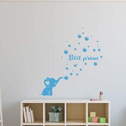 Personalised Name Stickers - Baby Elephant Sticker - Wall Decoration for Child's Room - 2 Sheets of 20 x 30 cm and 55 x 30 cm - Customisable Name Stickers Ice Blue