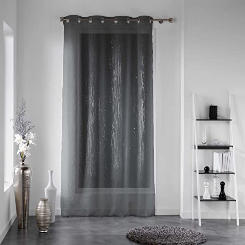 Douceur d'Intérieur, Eyelet Curtain 140 x 180 cm Charcoal Grey Sand Blasted Voile Filiane