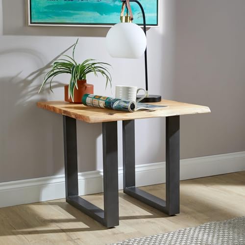 Home Source Solid Acacia Wood Lamp Table U-Shape Iron Legs for Excellent Support Smooth Surface