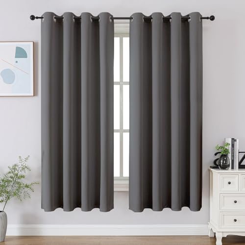 CUCRAF Light Grey Blackout Curtains 54 inch Length 2 Panels Set, Room Darkening Drapes for Living Room Bedroom, Thermal Insulated Light Blocking Grommet Window Curtain (W52 x L54 Inch)