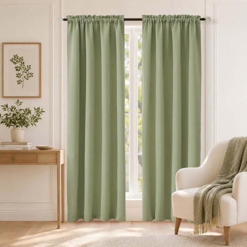 OVZME Sage Green Blackout Curtains for Bedroom 78 Inch Length 2 Panels Set, Solid Thermal Insulated Energy Saving Window Curtains for Living Room, Dual Rod Pocket Window Drapes, 2x40Wx78L Inches