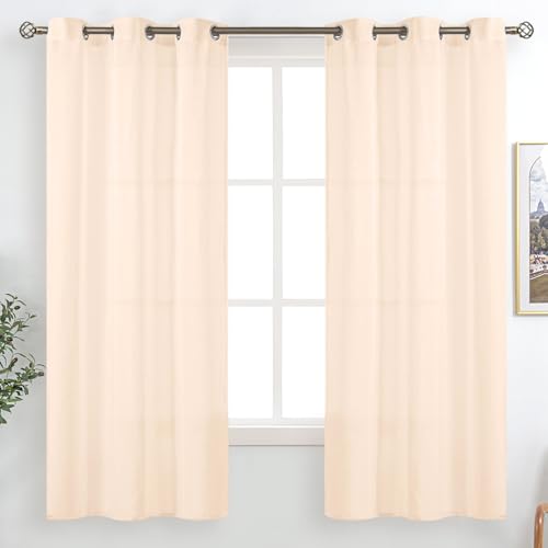 BGment Non-See-Through Privacy Sheer Curtains for Bedroom, Grommet Light Filtering Semi Sheer Natural Linen Look Casual Textured Curtains for Kids Room, 2 Panels (Each 42 x 63 Inch, Warm Blush)