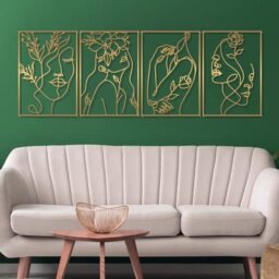 Glamativity 4 Pack Gold Wall Art Decor, Female Flower Face Lover Minimalist Décor Single Line Art Wall Décor, Real Metal Wall Art, Woman's Body Shape Abstract Wall Art, for Kitchen Bedroom Living Room