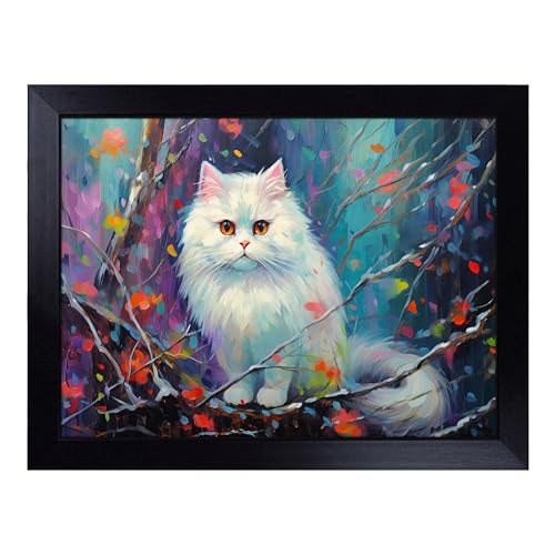 Lap Tray with Bean Bag Cushion, Persian Cat Action - Handmade in the UK, Raised Wooden Edge, Padded Cushion, Heat-Resistant Wipe-Clean Surface, for Meals, Laptops and Crafts