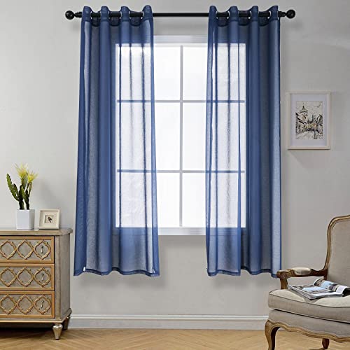 CUCRAF Transparent curtains with eyelets for living room and bedroom, H 160 x W 140 cm, set of 2, translucent curtains, blue, plain, easy-care and wrinkle-free in linen look