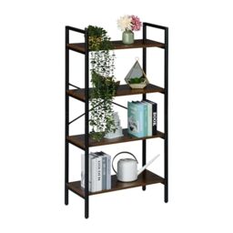 Relaxdays Bookcase, 4 Tiers, 122x60x32 cm, Shelving Unit, Industrial, Open Storage, Free-Standing Bookshelf, Brown/Black