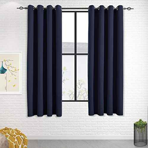 JSFLY Blackout Curtains for Bedroom 2 Panels 52 W x 63 L inch Long Navy - Thermal Insulated Light Blocking Room Darkening Curtains Solid Grommet Window Drapes for Living room