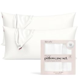 Kitsch 100% Satin Pillowcase with Zipper, Softer Than Silk Pillowcase for Hair & Skin, Cooling Pillow case, Satin Pillow Case Cover (King (2 Pack), Ivory)