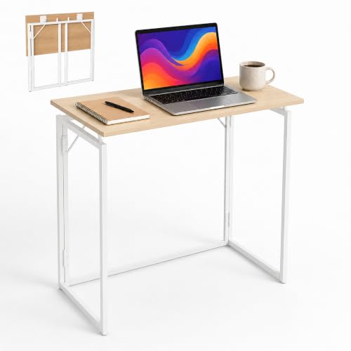 Relaxdays Desk, HxWxD: 74 x 80 x 40 cm, foldable, natural/white