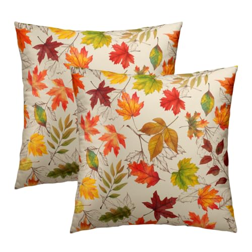 Autumn Leaves Throw Pillow Covers 18x18 inch Set of 2 Fall Maple Leaf Wild Plant Pillow Cases Thanksgiving Seasonal Farmhouse Outdoor Decor Cushion Cover for Home Porch Sofa