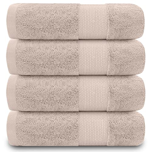 GC GAVENO CAVAILIA Fade Resistant Bathroom Towels Set, 700 GSM Premium Quality Extra Absorbent 100% Cotton Bath Towel, Mocha, 4PK Hand Towel