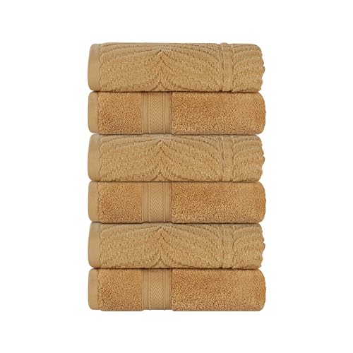 Superior Cotton Chevron Hand Towel Set, Zero Twist, Quick Dry, Small Towels, Absorbent Bathroom Basics, Home Essentials, Spa, Salon, Hotel, Kitchen, Luxury Quick Drying, Assorted Set of 6, Gold