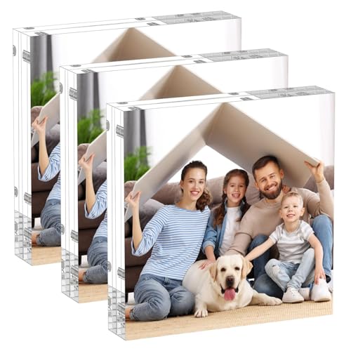 AITEE Acrylic Picture Frame???Clear Double-Sided Photo Frame???Magnetic Lucite Photo Frames Desktop Display. (3, 5x5)