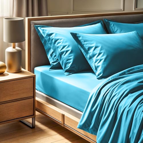 Premium Ranforce Single Fitted Sheet (90 x 200 + 30 cm), 100% Cotton, 155 Thread Count, Turquoise, Machine Washable at 30°C, Soft & Durable for Comfort