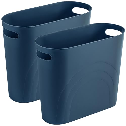 rejomiik Small Trash Can, Slim Garbage Can Plastic Waste Basket with Handles 3.5 Gallon Container Bin for Narrow Spaces Bathroom, Bedroom, Kitchen, Office at Home, 2 Pack Teal Blue