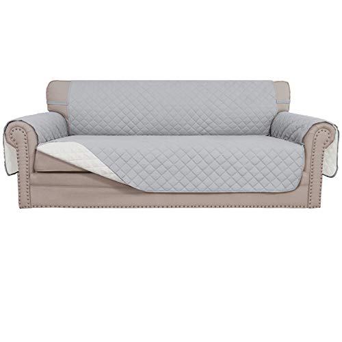 Easy-Going Reversible Oversized Couch Cover for 3 Cushion Couch Sofa Cover for Dogs Water Resistant Furniture Protector Cover with Foam Sticks for Pet (Oversized Sofa, Light Gray/Ivory)