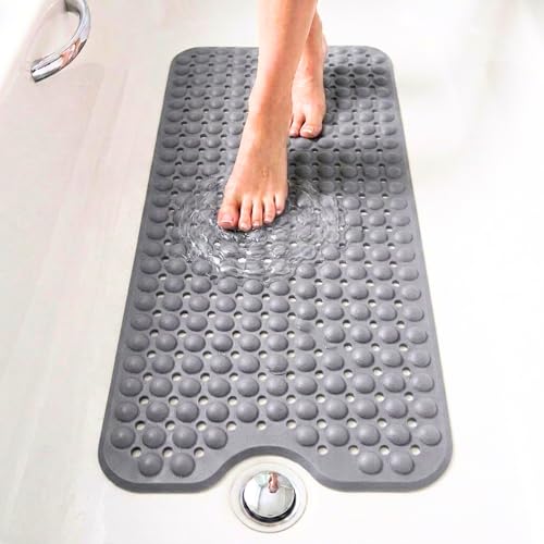 edihome, Non-Slip Bath Mat, 100 x 40 cm, Shower Mat, Non-Slip Shower Mat, Bubbles with Suction Cups, BPA-Free, Antibacterial, Mildew Resistant, Family Safety (Light Grey, 100 x 40 cm)